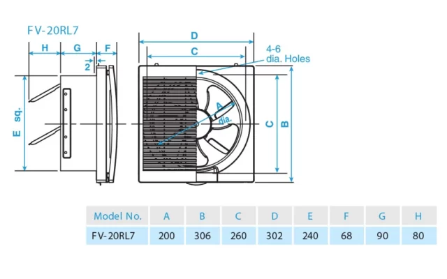 Quạt hút gắn tường Panasonic FV-20RL7-kích thước