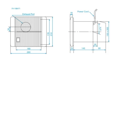 Quạt hút gắn tường Panasonic FV‑10BAT1 - Kích thước