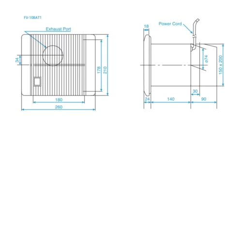 Quạt hút gắn tường Panasonic FV‑10BAT1 - Kích thước