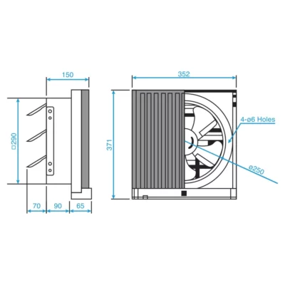 Quạt hút gắn tường Panasonic FV‑25AUF1-kich thuoc